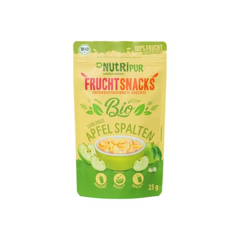 NutriPur Apfelspalten Gefriergetrocknet BIO: 100g Getrocknete Äpfel ohne Zucker – Gefriergetrockneter Apfel – Apfelchips ohne Zuckerzusatz – Getrocknete Früchte