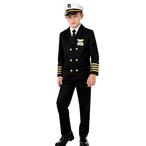 KIDIN Ship Captain Uniform for Kids Navy Admiral Costume for Boys’ Career Day 100 days of School Halloween Cosplay