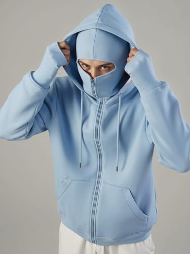 Image of ADRO Men Balaclava Hoodies | 320 GSM Soft Cotton Zipper Hoodie | Thumb-Hole Cuff Gloves | Travel Jacket with Hood | Winter Sweatshirt