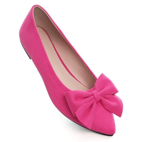 Image of TN TANGNEST Women Classical Bowknot Flats Comfort Pointy Toe Dress Shoes Walking Flats Rose Shoes red 35(5)
