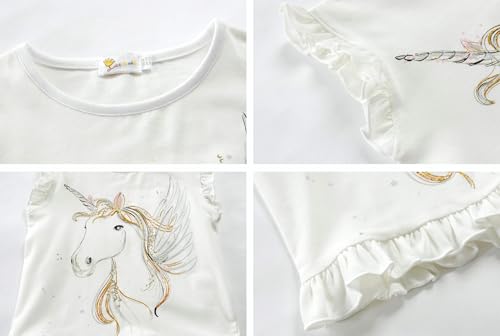 Image of Toddler Baby Girl Short Sleeve Giraffe T-Shirt Ruffle Sleeve Cotton Unicorn Tank Tops Tee