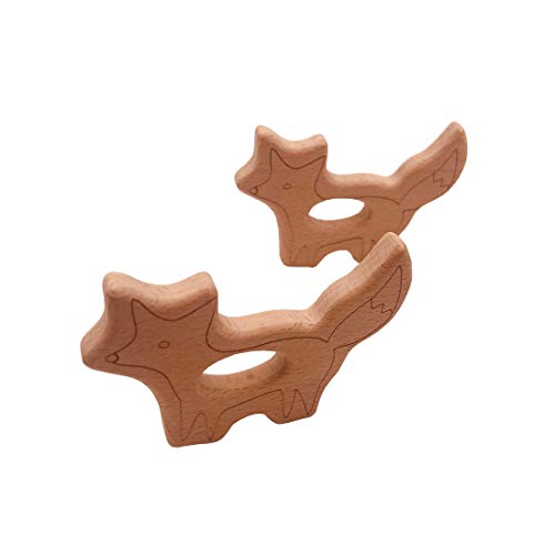 Wendysun 2pcs Lovely Cartoon Wood Teether Pure Natural Animal Fox Shape Baby Teething Nursing Beech Teether Baby DIY Pendant Toy (2pcs)