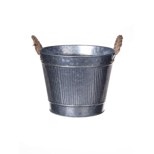INNA-Glas Runder Übertopf BIMETO mit Griffen, Rillen, Zink, Silber, 18,5cm, Ø22,5cm - Zink Pflanztopf