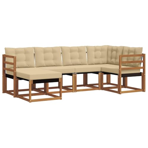 Canapé de jardin modulable en bois d'acacia avec coussin beige - 2