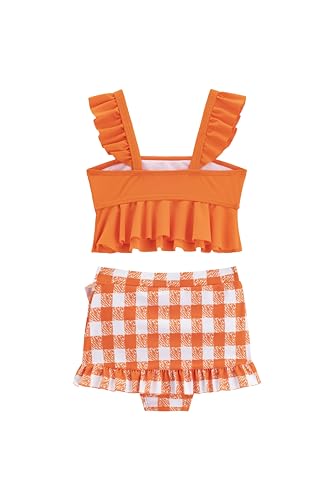 LIZENS Girls Two Piece Plaid Ruffle Trim 2-12Years Swimsuit Beach Bathing Suit for Kids2