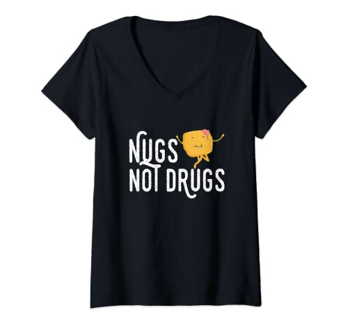 Mujer Nugs Not Drugs Funny Dancing Chicken Elige Nuggets Camiseta Cuello V