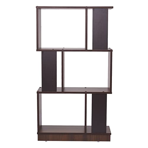 Image of Nilkamal Checkers 3 Tier Engineered Wood Open Book Case with 6 Shelves | Shelf, Cabinet, Storage | for Living Room, Office, Bedroom | Classic Walnut