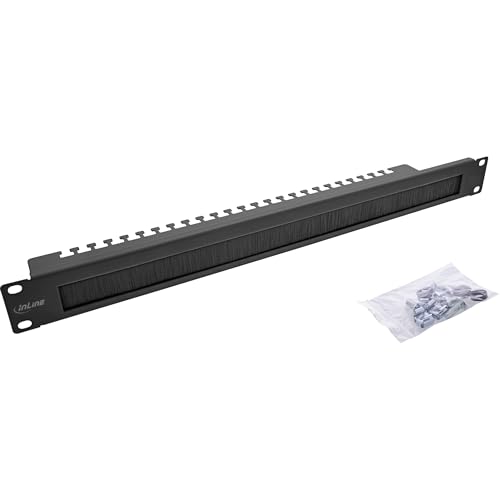Inline 19111N - Piastra passacavo da 19 pollici, con spazzola e barra dei cavi, 1U, RAL 9005 nero, per armadio di rete e server, gestione dei cavi professionale