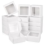 Aramanara 50 Pcs Kraft Paper Cookie Boxes with Clear Window, 9.5 x 9.5 x 3.5 cm Bakery Packaging Boxes, White Square Pastry Box for Wedding Party Bakery Cake Cookies Candy