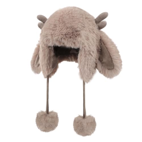 Women Girls Winter Plush Faux Fur Hat Cute Animal Horns Ears Cap Furry Soft Hooded Beanie Trapper Animal Costume Hat3