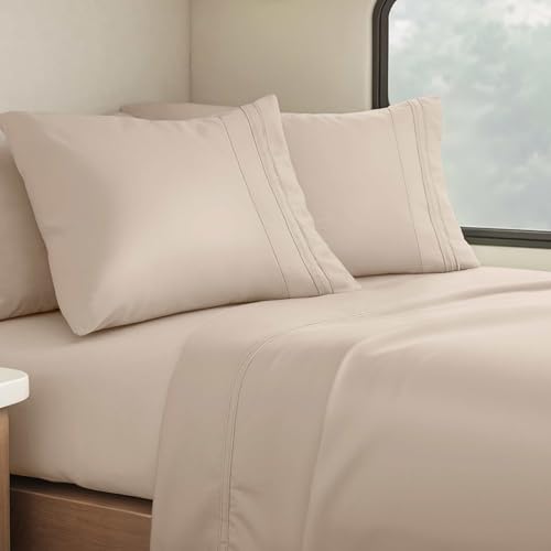 Clara Clark Bed Sheets Premier 1800 Series 4 Piece RV Queen Sheet Set Luxury Soft Sheets for RV Bunks Short Queen - Beige Cream