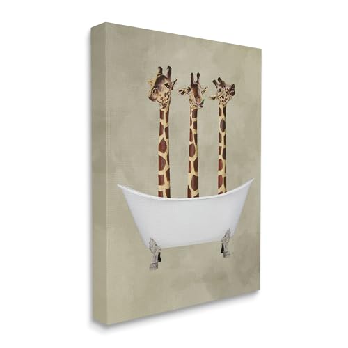 Image of Stupell Industries 'Three Giraffes In A Bathtub', Canvas Art, 36 x 48 Inches, Easy to Hang and Sturdy, Made in USA, by Coco de Paris