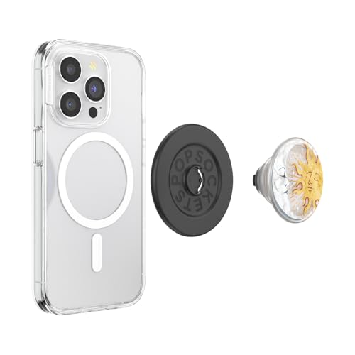 PopSockets Phone Grip for MagSafe with Kickstand, Magnetic Stand, Swappable Top, Secure Hold for iPhone MagSafe Cases, Phone & Tablet Grip - Translucent Sun and Moon