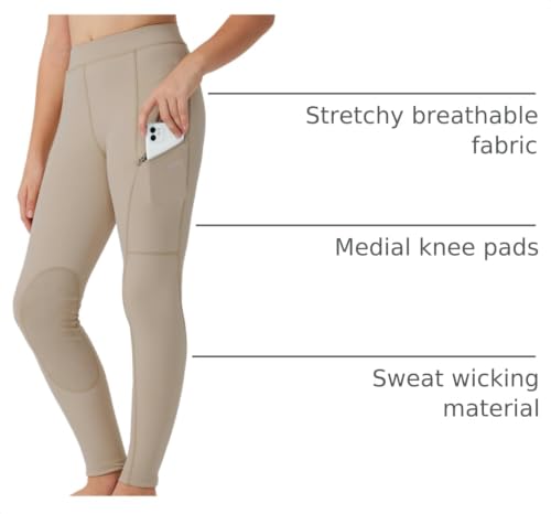 Image of Willit Girls Horse Riding Pants Tights Kids Equestrian Breeches Knee-Patch Youth Schooling Tights Zipper Pockets
