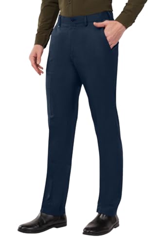Image of SaintX Men's Formal Pant | Regular Fit, Flat Front, Premium Lycra Fabric for Office Navy