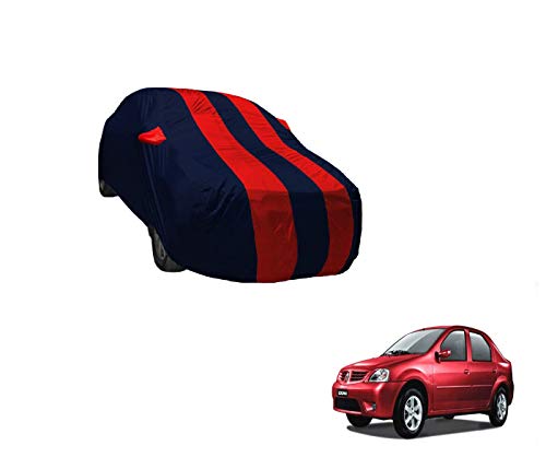 Image of Auto Hub Car Cover Compatible with Mahindra Logan with Weather Proof, Mirror Pocket, Triple Stitched, Logan Car Cover- Navy-Red
