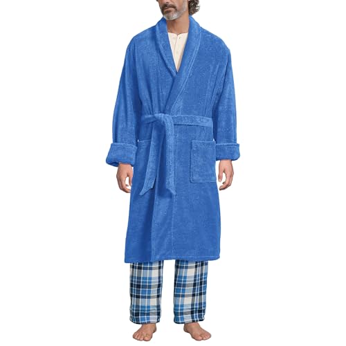 Lands' End Mens Calf Length Terry Robe Muted Cobalt Blues Regular Medium