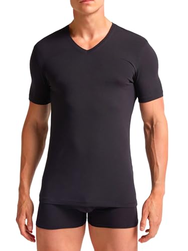 Liabel - Camiseta térmica para hombre, 100 % algodón cálido, Interlock, nueva camiseta térmica para hombre, de Thermocotton, suave y vaporosa, camiseta interior de algodón blanco o negro S-XXL, Negro