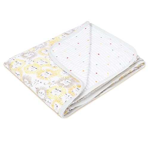 haus & kinderr 100% Cotton Reversible Muslin Blanket for Newborn Baby Boy and Girl, Triple Layer Blanket 0-3 Years, Size – 120 cm x 120 cm (Roarsome, Yellow)