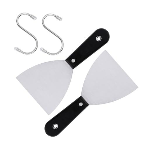 2 Pieces Griddle Scraper, Stainless Steel Slant Edge Grill Scrapers for Food Service/Cooking/Cleaning, Ideal for BBQ Indoor & Outdoor, ABS Handle, Dishwasher Safe