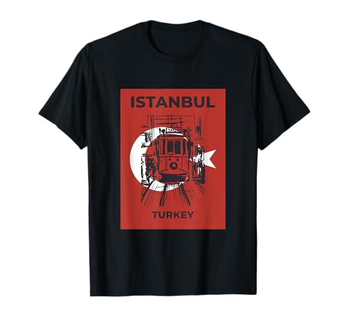 Recuerdo de Viaje Vintage con Bandera de Turquía en tranvía de Estambul Taksim Camiseta