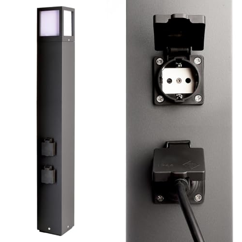 Planetitaly – FACADO – Colonnina Elettrica da Giardino LED con 2 Prese Elettriche - Torretta Illuminazione IP54, E27, 230V (1000mm)