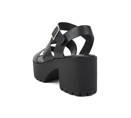 Soda ACCOUNT ~ Women Open Toe Two Bands Lug sole Fashion Block Heel Sandals with Adjustable Ankle Strap3