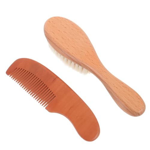 Toyvian Baby Hair Brush Set for Newborns Grooming Kit Wooden Comb Wool Hair Care Kit