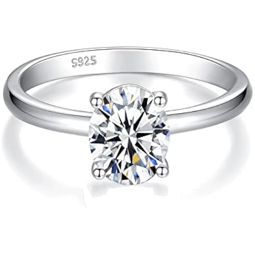 IMOLOVE Solitaire Moissanite Engagement Ring, 1CT D Color VVS1 Clarity, 925 Sterling Silver with 18K White Gold Plated, Ideal Gift for Women