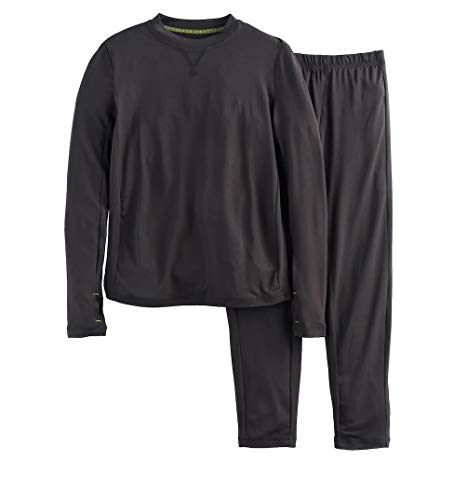 Boys Winter Base-Layer Thermal Underwear top and Bottom Set with Thumbhole, Black M