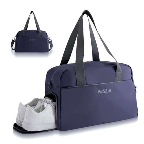 Gym Bag for Women Men with Shoe Compartment, Waterproof Small Duffle Bag for Travel, Sports, Weekend Lightweight Carry On Tote Bag (Blue)
