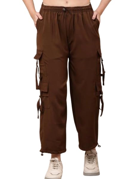 Women's parashuit Cargo Pants, High Rise, Multiple Utility Pockets, Elastic Waistband NS6POCKET-picture-40