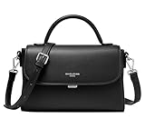 David Jones - Sac Bandoulire Femme - Sac  Main Rabat Simili Cuir PU Port Epaule - Besace Forme Cartable Taille Moyenne - Sac de Ville Tendance Shopping Elgant Mode - Noir