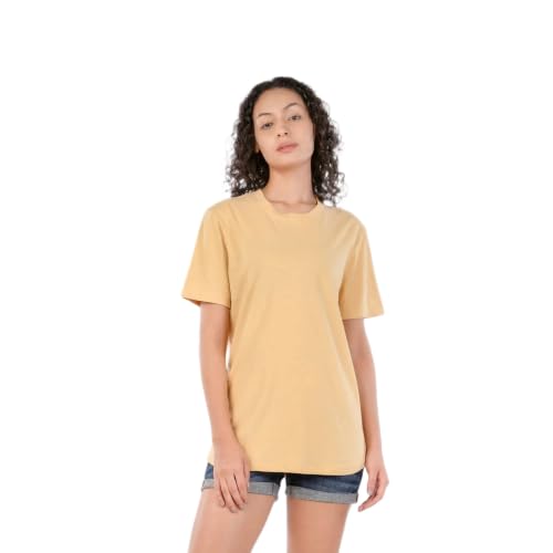 Image of URLI Unisex Natural Dye Harvest Yellow Slub Cotton Tshirt | Soft Breathable Crew Neck | Pomegranate Rind Dyed Everyday Wear for Men and Women
