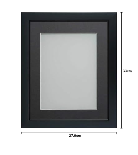 Frame Company Ainsworth Range Black 12x10 inch Picture Photo Frame with Grey Mount for Image 9x7 inch * Choice of Sizes* Fitted with Real Glass - Image 2