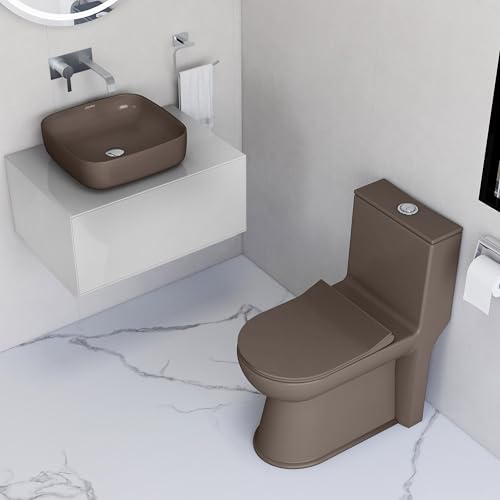 Image of Plantex Ceramic One Piece Commode with Washbasin /Rimless Western Toilet /Bathroom Wash Basin /S Trap Commode for Bathroom - (Choco)