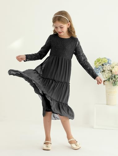 Girls Dresses Elegant Long Sleeve Lace Dress Kid Girl Clothes Size 5-11 Years3