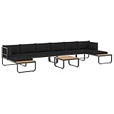 El conjunto de sofá y mesa está hecho de aluminio y WPC (compuesto de madera y plástico), que lo hace duradero y resistente a la intemperie.