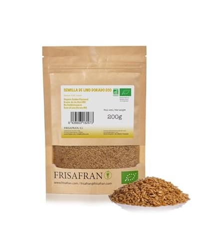 FRISAFRAN | Semilla de Lino Dorado Entera Ecológico 200g | Superalimento Organico | lino dorado | Semillas de lino marrón | Ácidos grasos | Fuente Natural de Fibra | Omega 3 | 100% Vegano | Sin Gluten