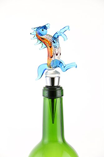 Murano Inspired Glass Blue Horse and Gift Box Wine Bottle Stopper