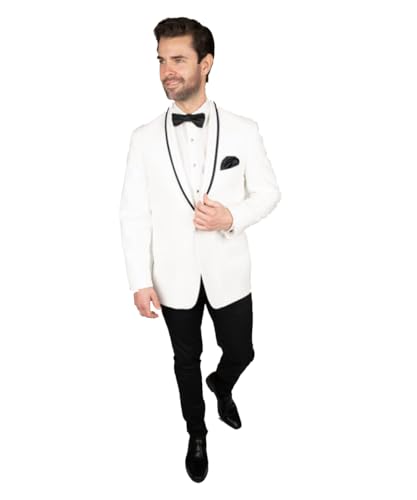 Modern Fit White Shawl Lapel Tuxedo with Black Trim with Black Tuxedo Pants