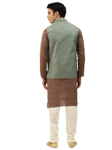 Image of SOJANYA (Since 1958, Men's Silk Blend Grey Kurta Pyjama & Silk Blend Jacket Combo