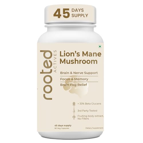 ROOTED Organic Lions Mane Mushroom Extract Capsules, 38% Beta Glu...