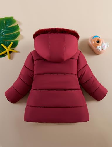 Happy Cherry Toddler Girls Winter Puffer Jacket Fur Lined Down Hooded Coat Thick Windproof Outwear2