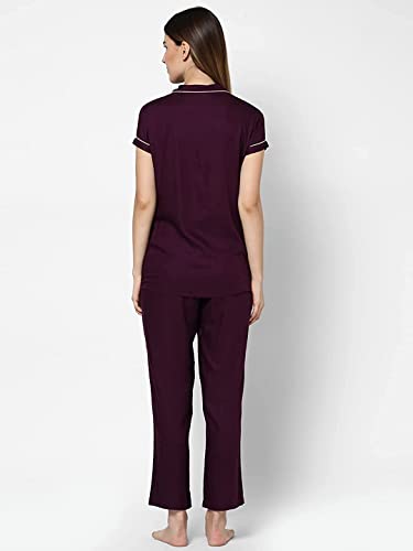 Image of Evolove Women's Polyester Half Sleeves Collared Night Suit Set /Top Pyjama Set Super Soft Comfortable (Nightsuit-Collar-HS-2)