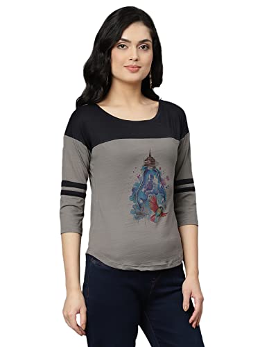 Image of OM SAI LATEST CREATION Women's New 3D Printed Lycra 3 /4 Sleeve Regular Fit Office wear,Casual wear Western Top