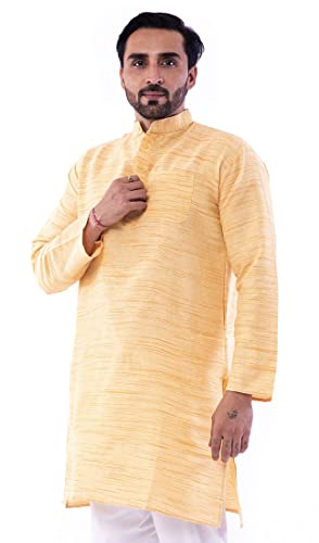 Image of Men's Khadie Cotton Relaxed Kurta - Yellow Color