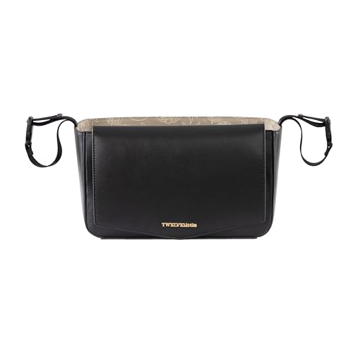 Image of TWELVElittle Stroller Organizer Peek A Boo Stroller Caddy 2.0, Travel caddy with Wipes Case in Vegan Leather, Black