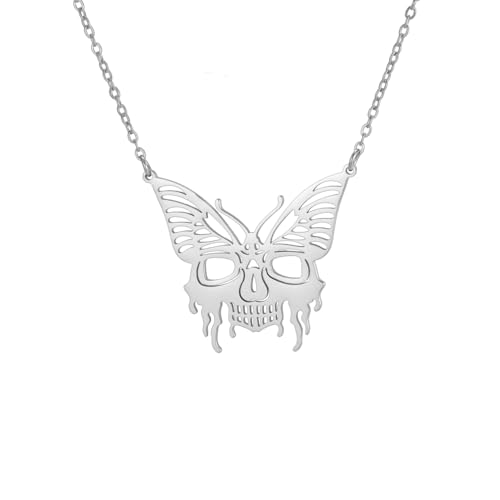 Collier papillon en acier inoxydable texturé noir - Bijou d'horreur haut de gamme