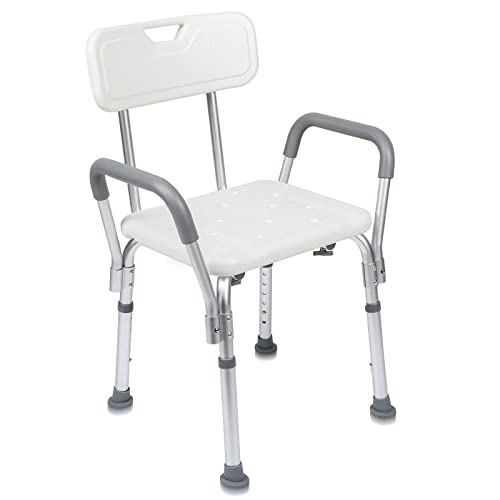 Ikodm Tabouret de douche en aluminium - Hauteur réglable - Antidérapant - Avec accoudoir et dossier - Pour les personnes ayant besoin d'entretien Cover